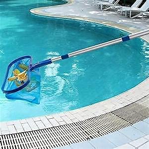 Image of Telescopic Pool Cleaning Pole with Deep Leaf Net, Adjustable 15.74 ft Reach, 2-Piece Set, Multicolor