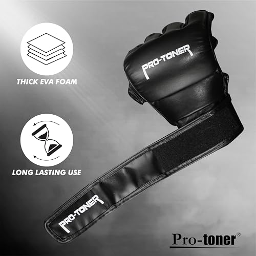 Image of Protoner Martial Arts Training Gloves - MMA Kickboxing Grappling Gloves with Thich Pad | All in One Kickboxing,Boxing, Street Fight, Mitts | (MMA Black)