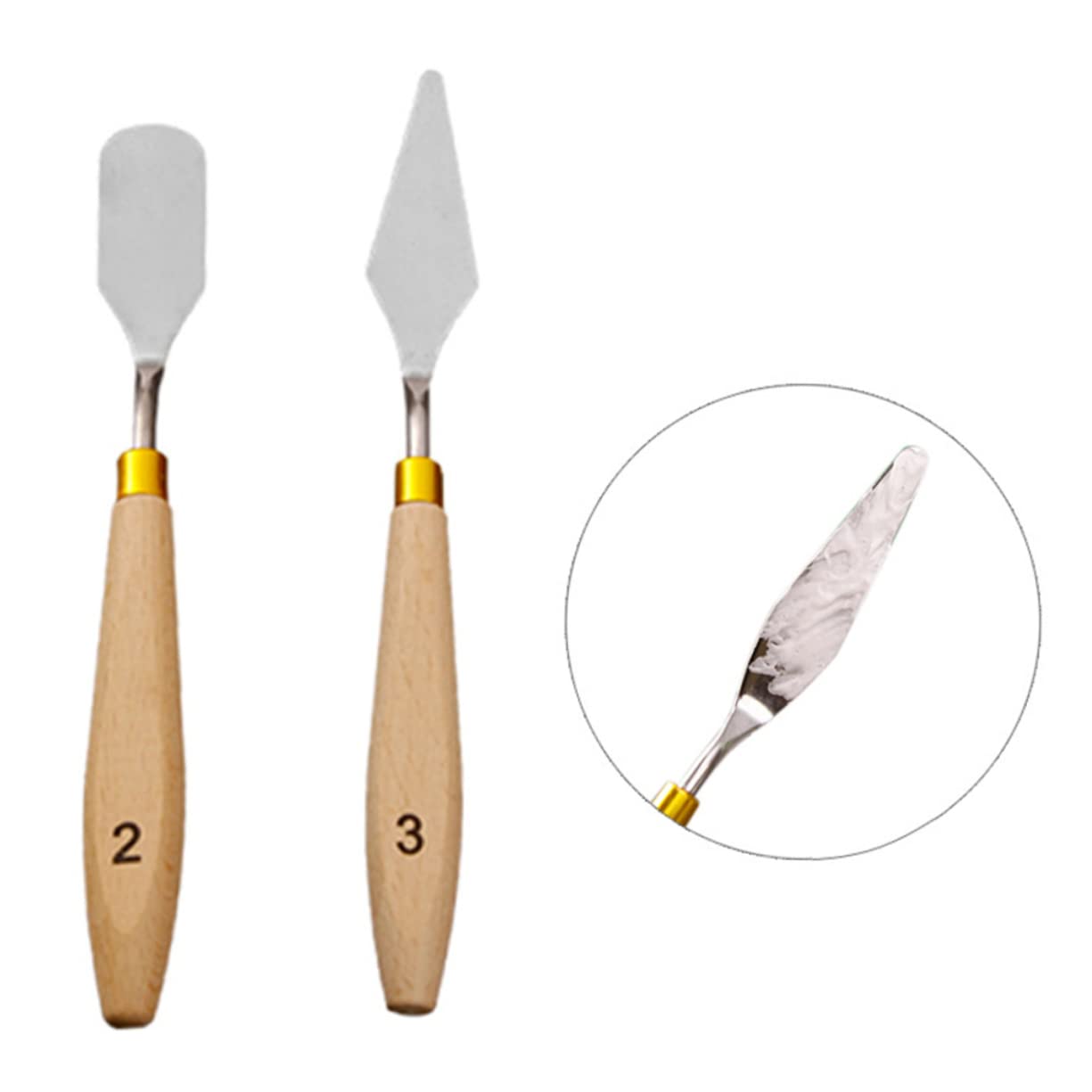 VILLCASE Artists' Essential 5pc Set of Stainless Steel Palette Knives Wooden Handles for Oil Paint