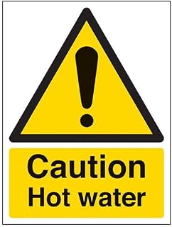 VSafety Caution Hot Water Sign - Portrait - 150mm x 200mm - Self Adhesive Vinyl