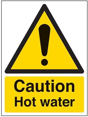 VSafety Caution Hot Water Sign - Portrait - 150mm x 200mm - Self Adhesive Vinyl