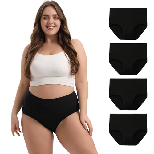 INNERSY Bragas Negras Mujer Tallas Grandes Culotte Algodon Braguitas Altas Ropa Interior 4 Pack (56-58, 4/Negro)