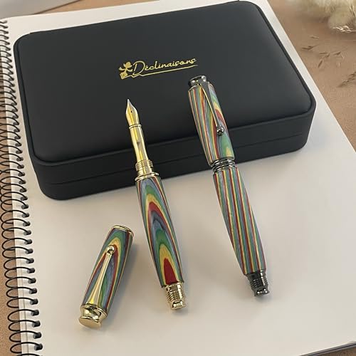 Déclinaisons - Parure 2 Stylos Premium Bois Arc En Ciel, Rainbow. Fabriqué Main en France. Personnalisé avec gravure. Livré avec boîte cadeau luxe | Noël, Mariage, Noces, Homme, Femme, Anniversaire (Arc En Ciel)