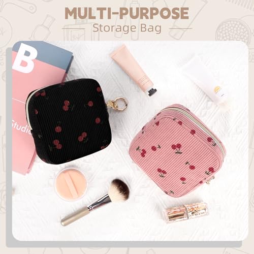 Image of Period Bag for Girls, Corduroy Sanitary Napkin Pouch, C-LPink | Cherry Menstrual Pad Pouches Tampon Holder for Purse, Period Pouches for Storage Sanitary Napkin, Menstrual Cup, Pad, Tampo