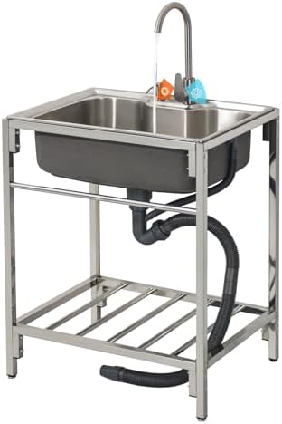Freestanding Utility Sink,Outdoor Sink Set,Stainless Steel Sink,Outdoor Stainless Steel Free Standing Commercial Kitchen Sink Laundry Room Utility Sink Set (