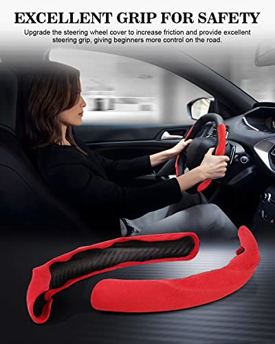 Epltion Car Steering Wheel Cover,Suede Steering Wheel Cover Non-Slip,Segmented Universal Fit Car Steering Wheel Cover (Red) #TOP5