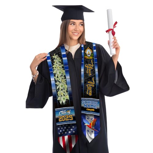 MonkeyVan Personalized Honduran Graduation Stole 2025, Honduras Flag Graduation Sash, Honduran American Flag Grad Stole 2025 Hdr 10