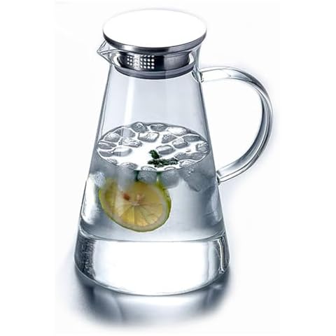 Glass Pitcher with Lid Water Carafe Jug with Spout Handle for Hot/Cold Water Tea Beverage Cover