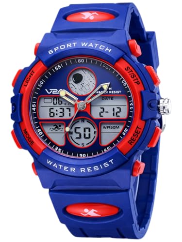Image of V2A Nova Pro Kids Watch for Boys Age 8-14 | 44mm Analog Digital Sports Watch | Alarm Stopwatch Backlight | TPU Strap | 30M Water Resistant | School & Birthday Gift | Gift for Boy