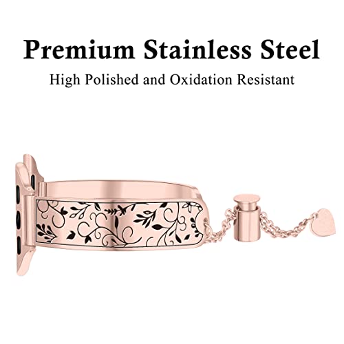 Luckria Engraved Stainless Steel Bands Compatible With Apple Watch Bands 38Mm 40Mm 41Mm 42Mm 44Mm 45Mm,Dressy Bangle Bracelet For Women Iwatch Series 7/6/5/4/3/2/1/Se #TOP2