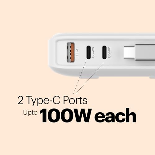 Image of Stuffcool Zeno 100W Desktop Charging Station, 65W Retractable Type-C Cable, Dual 100W PD 3.0 & PPS Ports, USB-A QC 3.0, SFC 2.0, BIS Certified, Compatible with MacBook Pro, Laptops, & Smartphones
