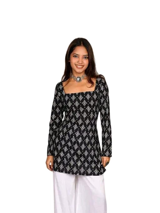 Buy Women's Square Neck Top, Floral Print, Long Sleeve, Casual
