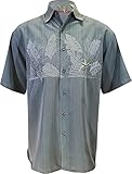 Bamboo Cay Mens Short Sleeve Casual Hawaiian Chest Bird of Paradise, Embroidered Button Up Shirt (X-Large, Ocean)