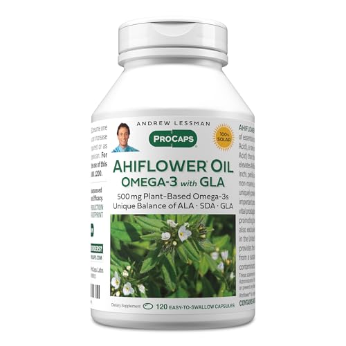 ANDREW LESSMAN Ahiflower Omega-3 with GLA - 120 Softgels - Uniquely Balanced, Plant-Based Source of Essential Omega-3 Fatty acids. No Stomach Upset, Contaminants or Mercury. Easy to Swallow