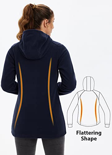 Baleaf Women's Fleece Jacket Long Zip Up Hoodie Lightweight Thermal Sweater Coat For Hiking Travel Navy Blue M #TOP1