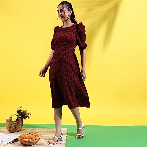 Image of PINACOLADA Women's Solid Dress for Casual Wear | Regular Sleeve | Quality Stretchable Fabric | Dress Crafted with Enhanced Stretch and Comfort Fit for Everyday Wear