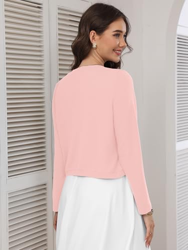 Image of Heymoments Women's Long Sleeve Thin Kintted Shrugs Sweaters Lightweight Cropped Tops Open Front Cardigan for Dress