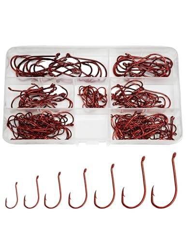Facikono 175pcs Red Octopus Fishing Hooks- High Carbon