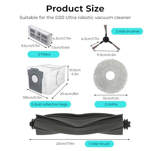 Image of HASTHIP 9Pcs Accessories Kit for Dreame D20 Vacuum Cleaner Replacement Parts with Roller Brush Filters Mop Pads and Dust Bags for Home Floor Cleaning