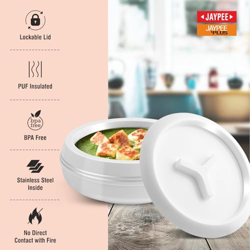 Image of JAYPEE Teen Bhoj Inner Stainless Steel Casserole Set of 3 |Lockable Lid |BPA Free|Roti Box| Easy to Carry | Food Grade| Rust Free Casserole for roti 600,800,1200 ml| Best for Gifting Purpose, White