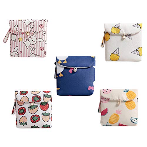 Cabilock Fashion 5 peças bolsa de armazenamento de toalha sanitária pequena bolsa portátil desenho c