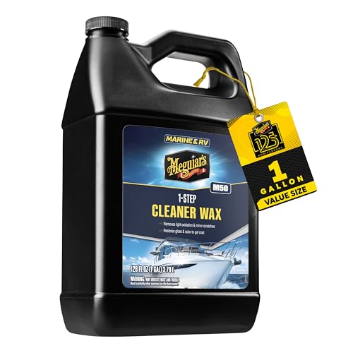 Meguiar's M5001 Marine/RV One Step Cleaner Wax, Easy-to-Use Marine Wax for Boats and RVs That Removes Light Defects, Restores Color Brilliance, and Protects the Surface, 1 Gallon Bottle