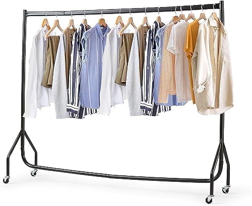 Holdfiturn Clothes Rack, Heavy Duty Metal, 71 * 17 * 60 inches, Rolling Garment Storage Rail, Black