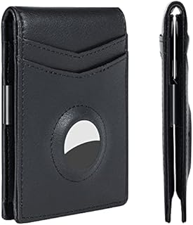 Mens Bifold Wallet for AirTag, Hawanik Wallet Spring Money Clip Holder Compatible with AirTag, Black-Napa,