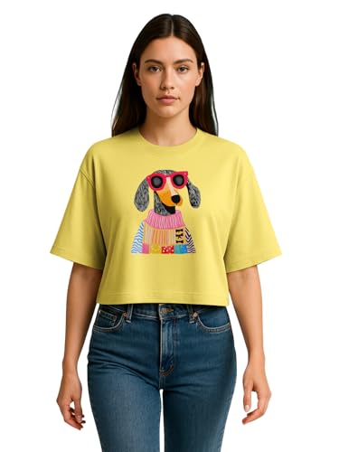 Image of HELLCAT Beige Printed Loose Fit Crew-Neck Crop T-Shirt for Women