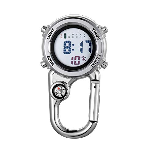 JewelryWe Men Women Digital Clip Watch Mini Microlight Backpack Buckle Belt fob Watches for Rock Climbing Doctors Nurses Chefs