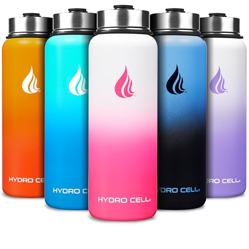 Image of HYDRO CELL Stainless Steel Insulated Water Bottle with Straw - For Cold & Hot Drinks - Metal Vacuum Flask with Screw Cap and Modern Leakproof Sport Thermos for Adults (White /Pink 40oz)