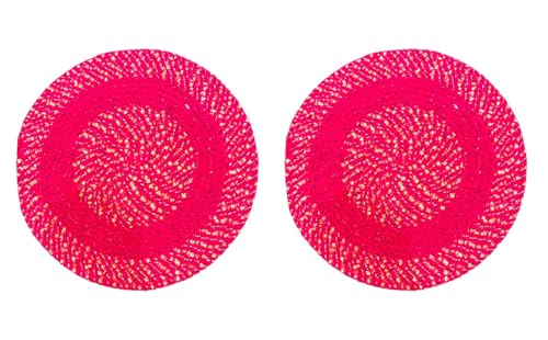 Image of Cotton Round Doormat for Entrance|Handmade Cotton Doormat | Quick Dry, Washable Door Mat for Home, Bathroom & Bedroom - 16 Inch Small (Pink-2y)