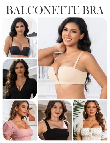 Image of Wireless Push Up Balconette Bras for Women Seamless Bra Nude 38C