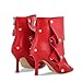 sexytag Women's Peep Toe Booties Slouchy Stiletto Kitten Heel Shark Boots Open Toe Back Zipper Ruched Detachable Snap Button Fashion Ankle Short Boot Red Size 7