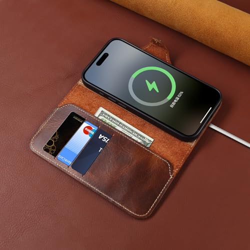 Étui iPhone 17 Pro en cuir véritable marron - Évitez les rayures d'écran - 2