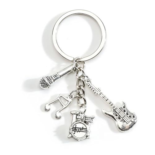 Schlüsselanhänger Für Musikliebhaber, Personalisierter Metallischer Schlüsselanhänger Mit Gitarre, Mikrofon, Noten Und Schlagzeug, Motivationsgeschenke Für Frauen, Guter Freundin Und Zur Einschulung