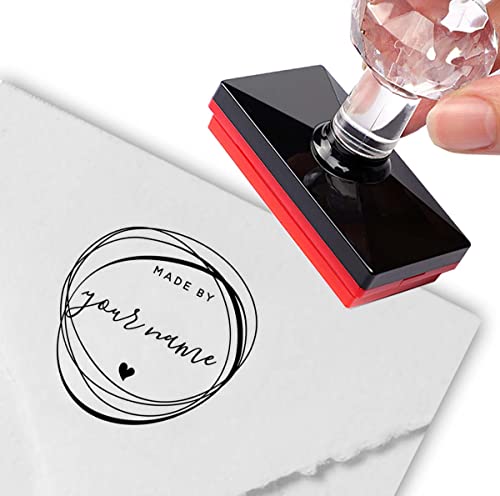 Sello personalizado con diseño de círculo y corazón dibujado a mano con etiquetas de dirección de devolución de nombre personalizado Forever Stamps