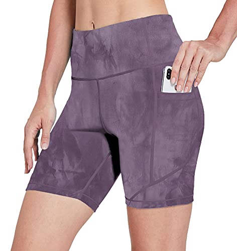 Chinfun Tie Dye High Waist Yoga Shorts For Women Tummy Control Workout Running Compression Biker Shorts With Pockets Purple S #TOP3