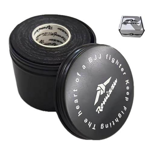 Premium Finger Tape – Includes Metal Storage Case & Gift Packaging – 6 Rolls 8m x 8mm 100% Cotton Strong Adhesive Finger Tape Sweatproof & Non-Slip for BJJ, Climbing, Crossfit & Sports (Black)