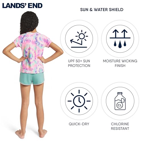 Image of Lands' End Girls' Swim UPF 50+ Short Sleeve Sun Tee Rash Guard Shirt