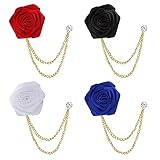 Chriscoco 4 STÜCKE Bräutigam Hochzeit Broschen Rose Kunst Blume Brosche Anstecknadel für Männer Quaste Kette Krawattennadel Herren Anzug Zubehör