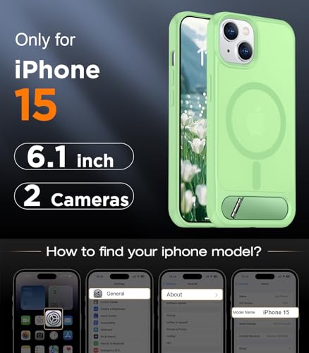 Image of Magnetic Compatible with iPhone 15 Case, [Built-in Invisible Kickstand][Compatible with MagSafe] [Military Grade Shockproof] Slim Translucent Matte Phone Case for iPhone 15 6.1 inch