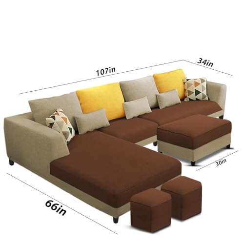 Image of Galib LHS 8 Seater L Shape Sofa Set for Living Room (Cream Brown Fabric) Premium Fabric Sofa