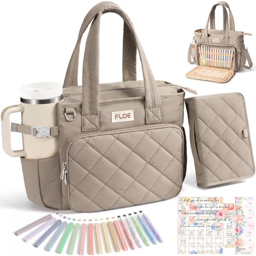 Large Bible Bag w/Bible Cover Case for Women Puffer Bible Tote Bag Quilted Church Bag Carrying Case w/Shoulder Strap Bible Study Supplies Journaling Kit Accessories Women Christian Mothers Day Gifts