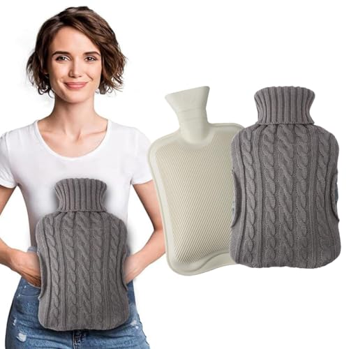 Almineez 2L Hot Water Bottle Body Warmer with Hand Warming Pocket – for Back Neck Shoulder Leg Arthritis Pain Relief Aches Cramp (Grey)