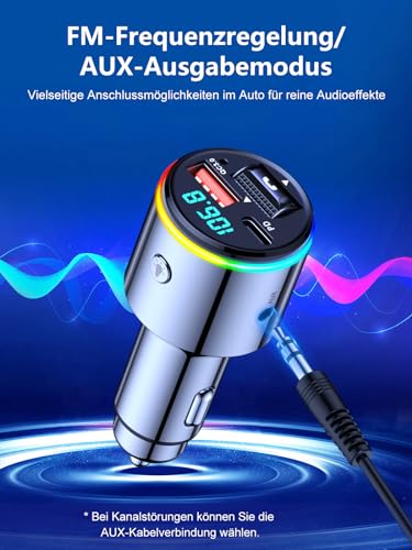 Babacom 48W Bluetooth Adapter Auto, 【PD 30W & QC3.0 18W】【Ganzmetall】 AUX-Anschluss FM...