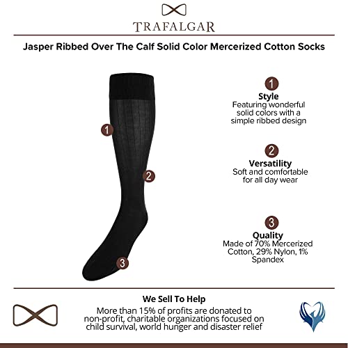 Trafalgar Men's Jasper Ribbed Over The Calf Solid Color Mercerized Cotton Socks2