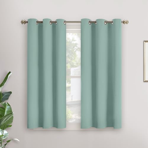 Image of YoungsTex Short Blackout Curtains 45 Inches Long for Kitchen Window - Small Thermal Insulated with Grommet Room Darkening Drapes for Cafe Bedroom, Sage Green, 2 Panels, 34 x 45 Inch