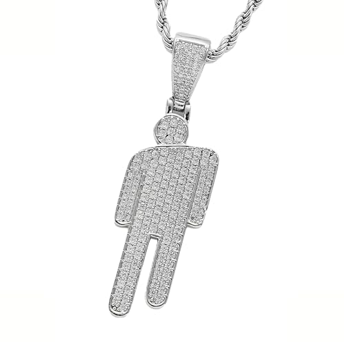 Hip Hop Bad Guy Villain Necklace Stainless Steel Round Head Zircon Rapper Jewelry Skew Head NecklacesCreative Pendant couple necklace Fashion Jewelry for Women Men (Silver free size)