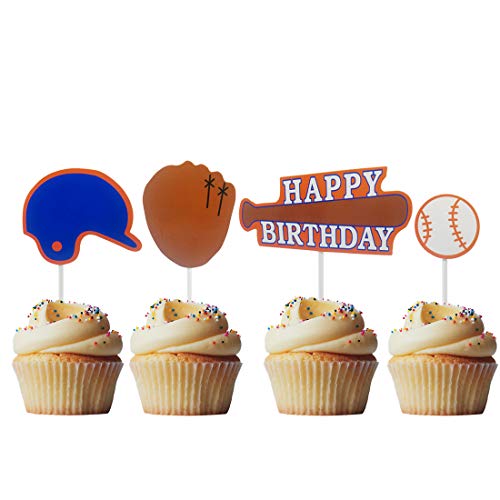 Morndew 24 Pcs Sports Fan With Baseball Cupcake Toppers For Theme Party Birthday Party Wedding Party Decorations #TOP1